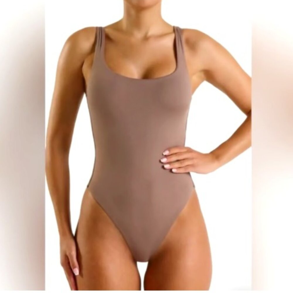 Naked Wardrobe Beige Sleeveless Bodysuit Size XS/S Range NWOT